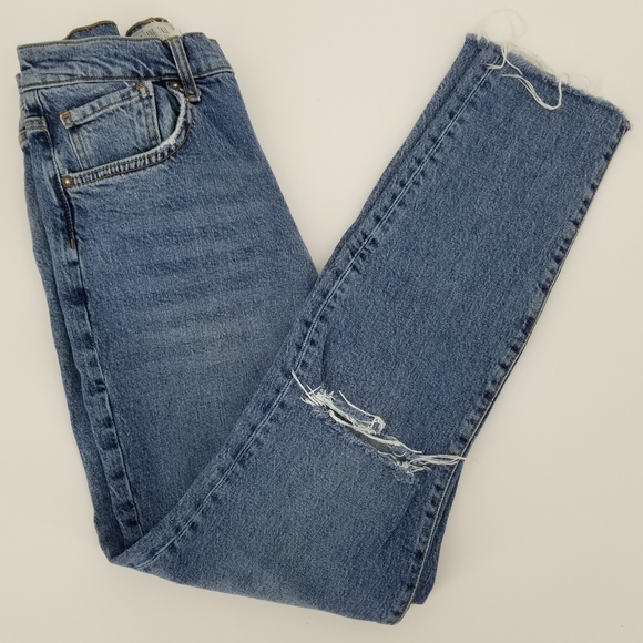 WE THE FREE high rise skinny jeans distressed raw hem medium wash size 29 - Picture 1 of 16